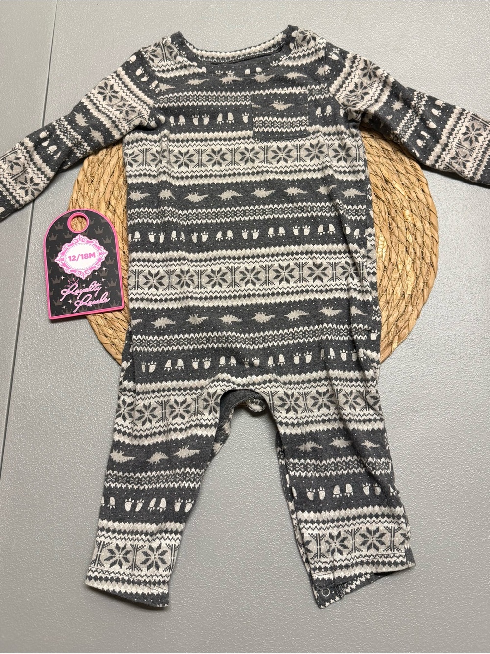 Old Navy Gray & Cream Fair Isle Baby Matching One-Piece